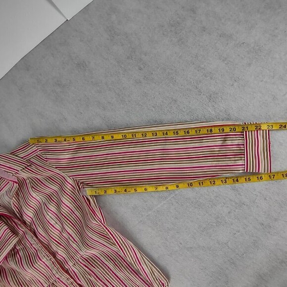 Liz Claiborne 100% Cotton White Tan Pink Striped Button Down Shirt Size Petite M - Picture 9 of 14